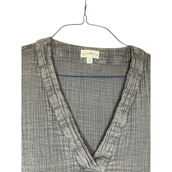 Wonderly Gray Gauze V-neck T-shirt Midi Dress Women's XL 100% Cotton Minimalist - Picture 2 of 5
